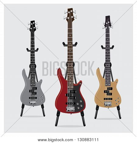 Vector Illustration Electric Bass Guitar set with Stand