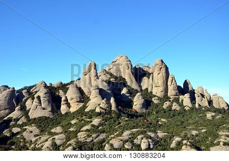 Unusual Montserrat mountain range in Catalan, Spain