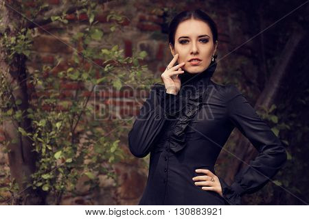 Portrait of Gothic Dark Princess at the Castle in her Kingdom
