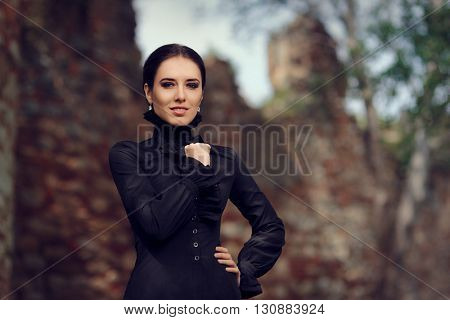 Portrait of Gothic Dark Princess at the Castle in her Kingdom
