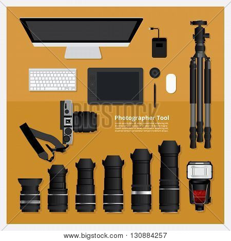 Flat design for Photographer Tool Workplace concept