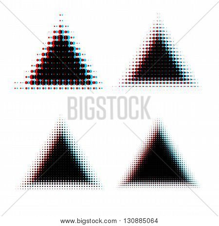 Halftone triangle red and cyan design elements