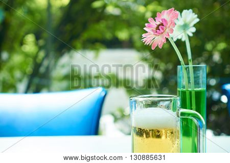 glass of beer in a restaurant close-up