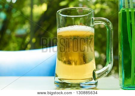 glass of beer in a restaurant close-up