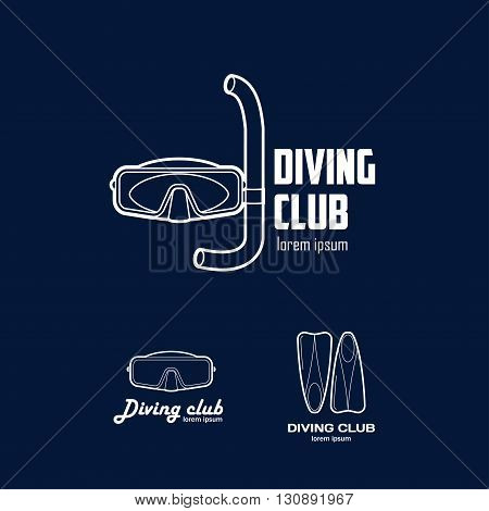 Set of logos for a diving club. Mask and flippers. Vector illustration.