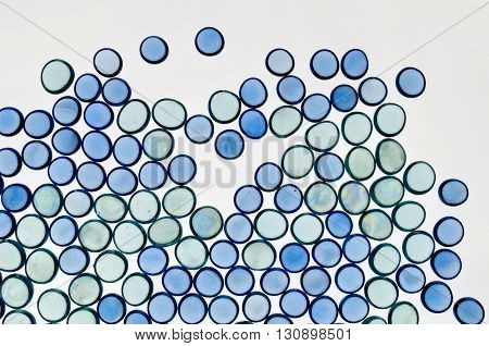 small blue glass hemispheres for a geometric composition and interesting patterns