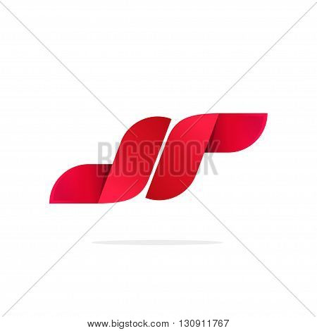 Abstract red gradient logo template design elements with shadow, letter N logotype icon isolated on white background