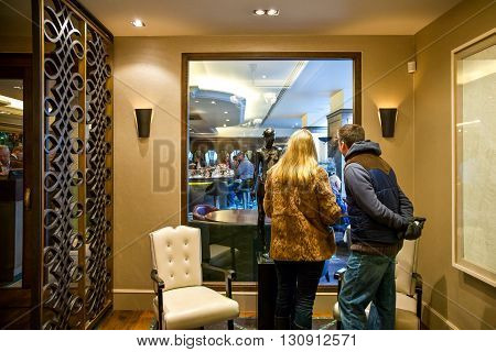 London England - January 28 2012: The James Bond's places the Scotts fish restaurant in Mount street