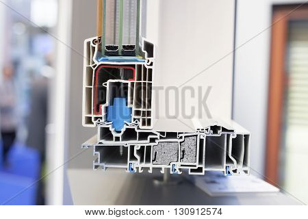 uPVC window profile. Cross section of a plastic window profile.