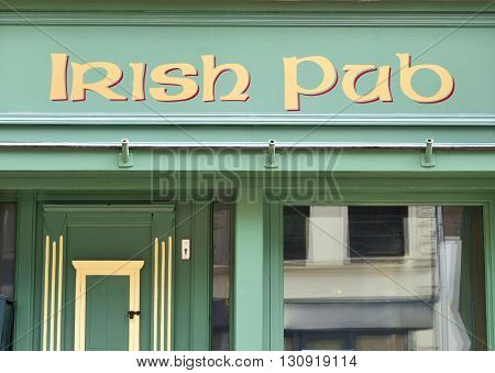 Irish Pub, frontal view. Irish culture, close-up of an old pub.