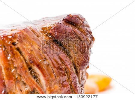Delicious beef steak in demiglas sauce. Macro. Photo can be used as a whole background.
