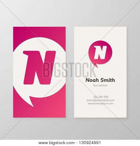 Modern letter N in speech bubble Business card template. Vector business personal card design. Layered editable.