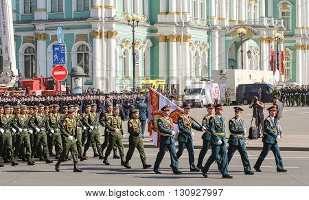 St. Petersburg, Russia - 9 May, A group of officers-bearers at the parade, 9 May, 2016.
Festive military parade on the Palace Square in St. Petersburg.
