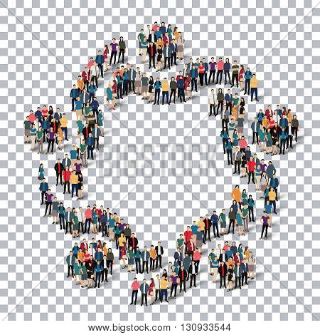 Isometric set of styles abstract business symbol web infographics concept illustration of a crowded square, flat 3d. Crowd point group forming a predetermined shape. Creative people.Transparency grid.3D illustration.