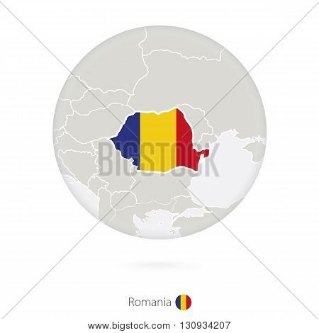 Map Of Romania And National Flag In A Circle.