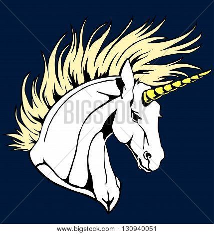 Portrait of a beautiful white unicorn on a blue background