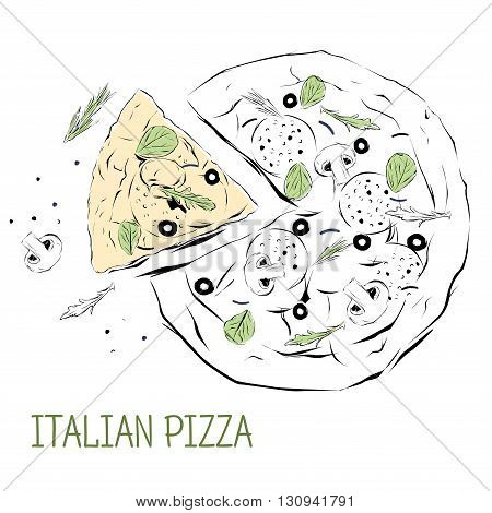 Hand drawn sketch. Italian food background.Vector illustration. Restaurant menu design