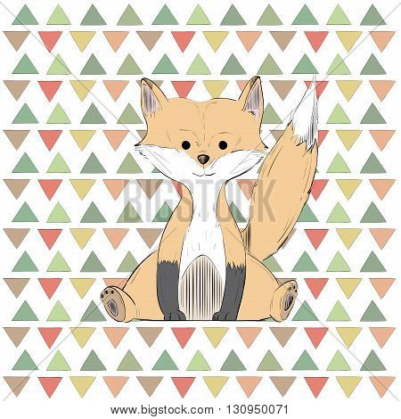 minimal vector post card with fox. For cards, invitations, or baby shower albums, backgrounds and scrapbooks.