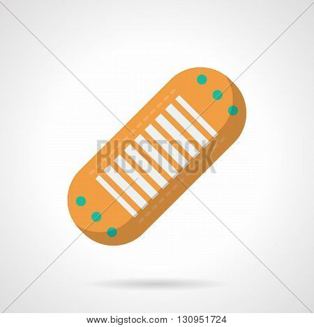 Bright orange bactericidal plaster. Medicine and pharmacy. First aid items for protect cover wounds and treatment of skin injuries. Flat color design vector icon.