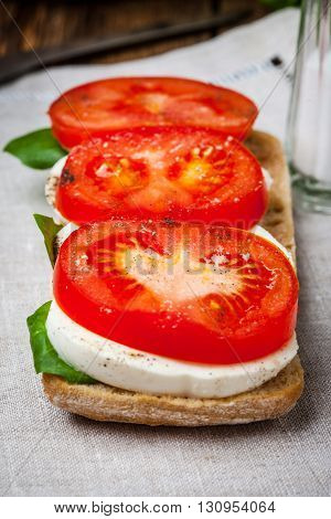 Ciabata With Mozzarella, Tomato And Basil