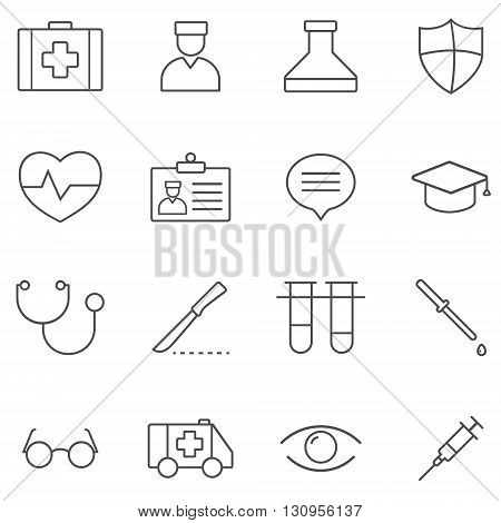 Medicine Line gray icons set of 16