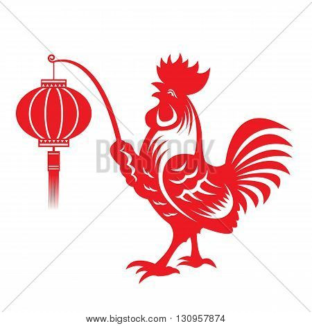 Red paper cut a chicken bantam holding lanterns zodiac symbols