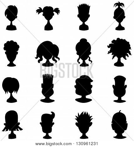 Men women child black avatar profile picture icon set - vector