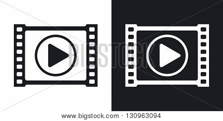 Vector video player icon. Two-tone version on black and white background