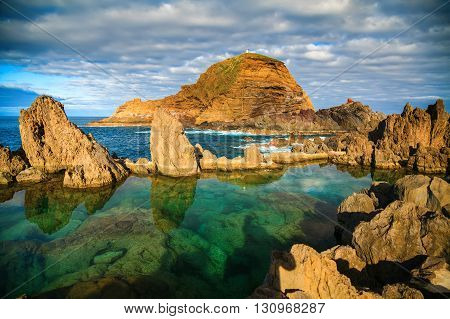 natural swimming pools of volcanic lava in Porto Moniz Madeira island Portugal