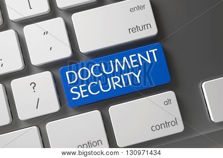 Document Security Concept: Modern Keyboard with Document Security, Selected Focus on Blue Enter Keypad. Blue Document Security Button on Keyboard. 3D Illustration.