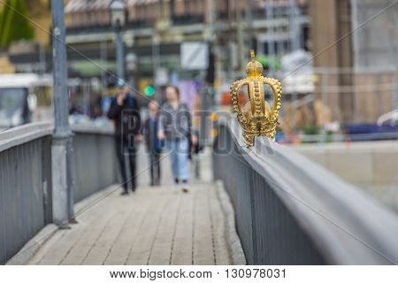 Skeppsholmsbron (skeppsholm Bridge) With Its Famous Golden Crown In Stockholm, Sweden
