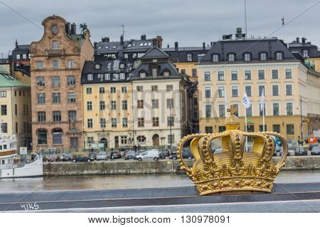 Skeppsholmsbron (skeppsholm Bridge) With Its Famous Golden Crown In Stockholm, Sweden