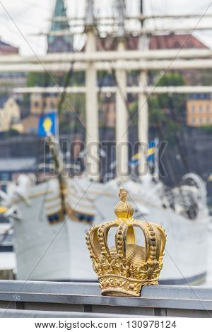 Skeppsholmsbron (skeppsholm Bridge) With Its Famous Golden Crown In Stockholm, Sweden