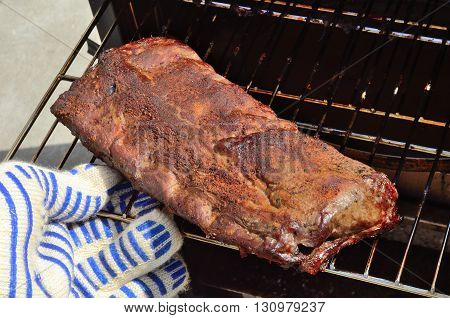 Baby Back Ribs (Pork) in a Barbecue Smoker