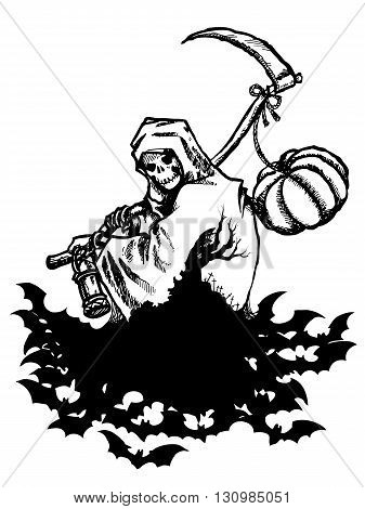 Vector illustration pen stroke Ghosts and pumpkin