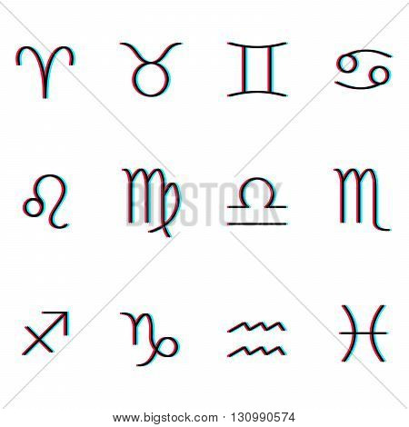 Set of astrological signs in stereo 3D effect