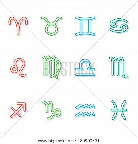 Set of astrological signs in colorfull outline style