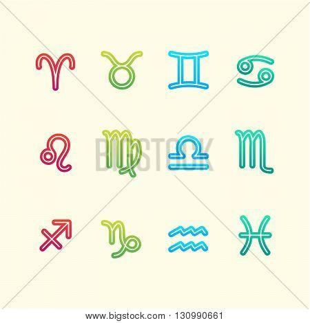 Set of astrological signs in colorfull outline style