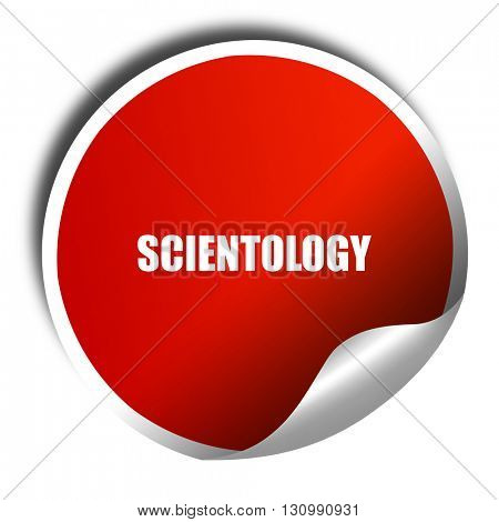 scientology, 3D rendering, red sticker with white text