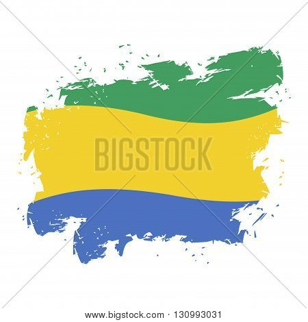 Gabon Flag Grunge Style On White Background. Brush Strokes And Ink Splatter. National Symbol Of Gabo