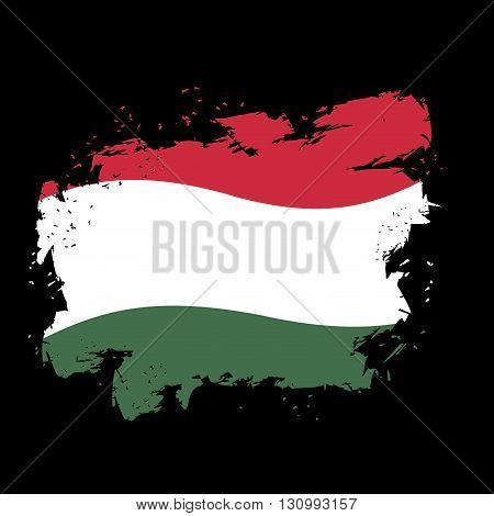 Hungary Flag Grunge Style On Black Background. Brush Strokes And Ink Splatter. National Symbol Of  H