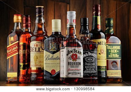 Bottles Of Several Whiskey Brands From Usa, Ireland And Scotland