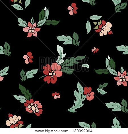 Beautiful floral seamless pattern . Floral composition on black. Vector background.