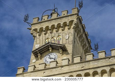 Detail Of City Hall Palazzo Pubblico In San Marino