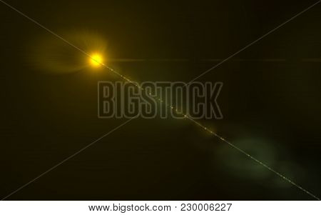 Sunburst With Lens Flare Light Over Black Background. Easy To Add Overlay Or Screen Filter Over Phot
