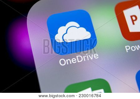 Sankt-petersburg, Russia, March 7, 2018: Microsoft Onedrive Application Icon On Apple Iphone X Scree