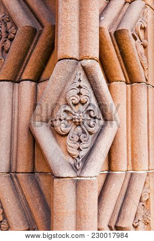 Close-up Of Decoration Element At The Entrance To Jedburgh Abbey Dated Back To 1138 And Is In Ruins 