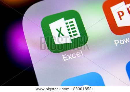 Sankt-petersburg, Russia, March 7, 2018: Microsoft Exel Application Icon On Apple Iphone X Screen Cl