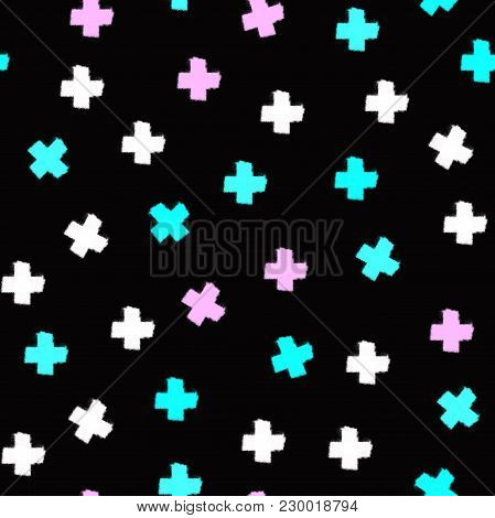 Seamless cross pattern. Abstract background with brush strokes. colorful hand drawn print. Hipster colorful texture with crosses or pluses.