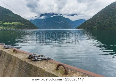 View Of Kaupanger And Sognefjord. Kaupanger Is A Town Within Sogndal, Sogn Og Fjordane, Norway